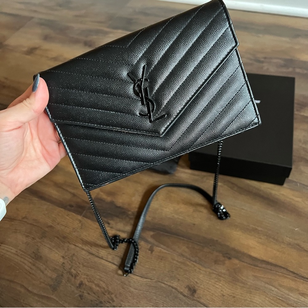 Yves Saint Laurent Black Chevron Quilted Envelope Crossbody
